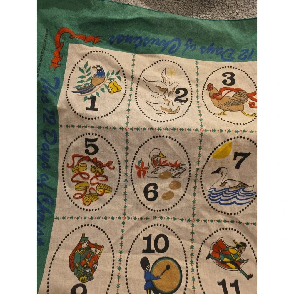 12 Days of Christmas Handkerchief Bandana Table Scarf USA Hank Vintage RN 15187